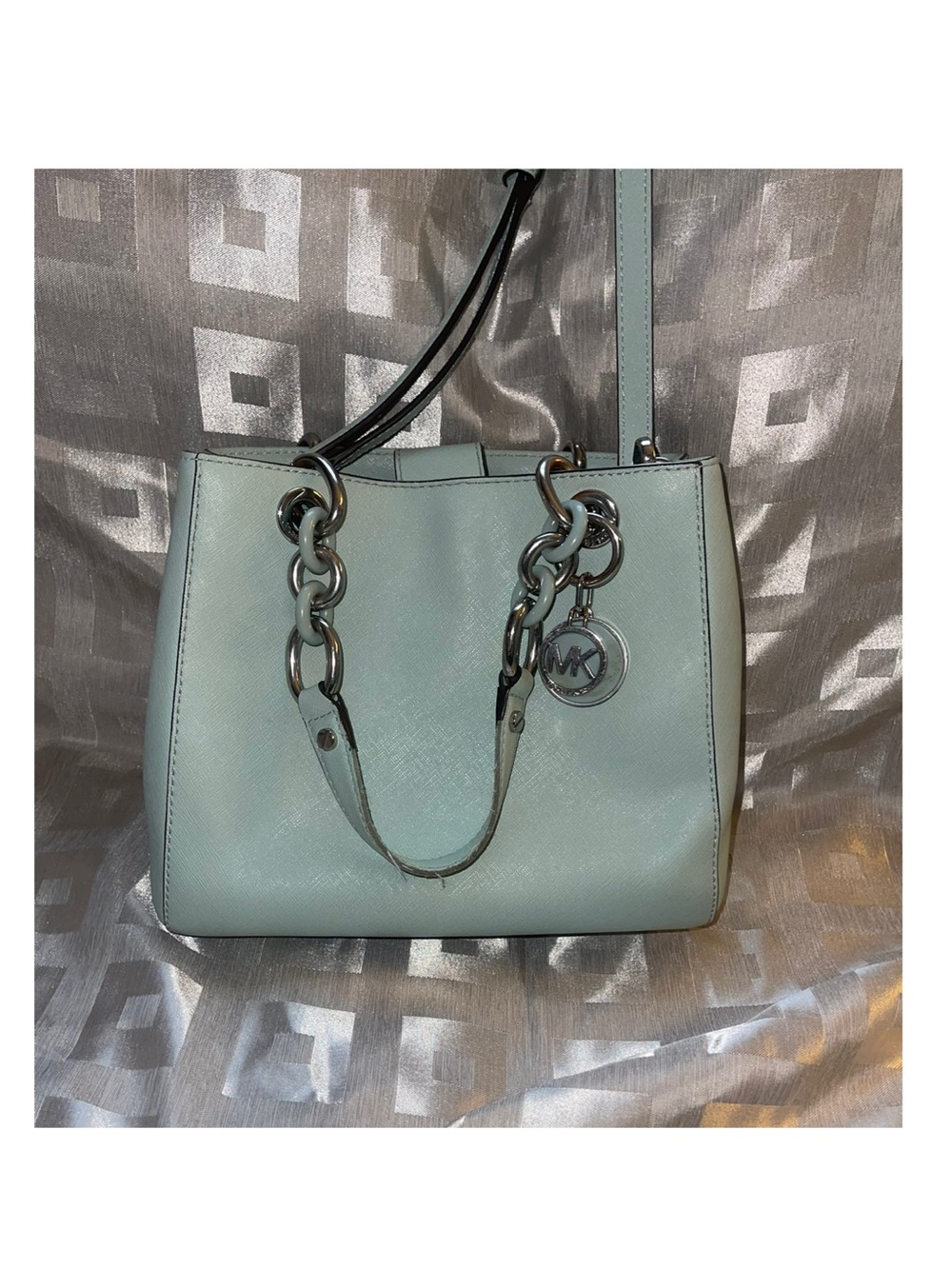 Michael Kors Cynthia Saffiano Leather Satchel with Chain Handles - Celadon